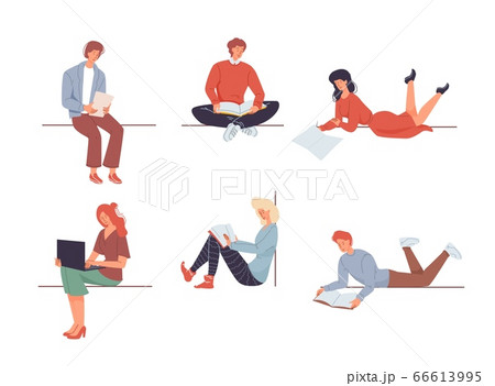 Diverse people character stay home isolated set 66613995