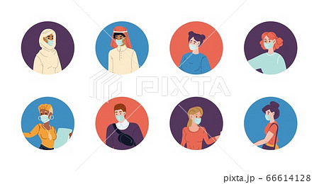People wearing protective facial mask avatar set 66614128
