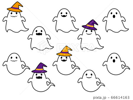 色々な表情のオバケのセット：線画 66614163