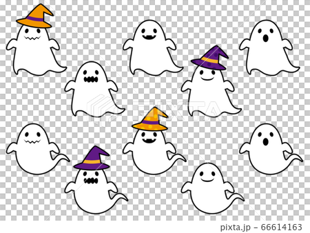 色々な表情のオバケのセット：線画 66614163