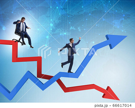 Growth and decline concept with businessmen Growth and decline concept with businessmen 66617014