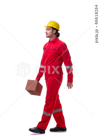 Young male mason with brick isolated on white Young male mason with brick isolated on white 66618264
