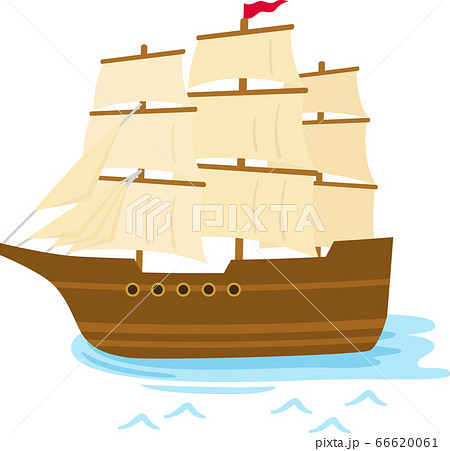 海に浮かぶ木製の帆船のイラスト素材 [66620061] - PIXTA
