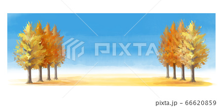 秋イメージ おしゃれなイチョウ並木の水彩紅葉イラストのイラスト素材