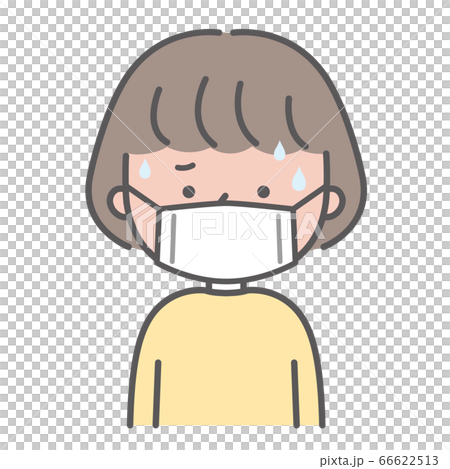 マスクをつけた女の子 熱中症 発熱 のイラスト素材