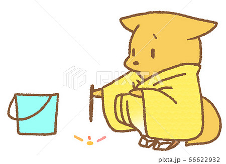 線香花火と浴衣を着たキツネ 黄色 のイラスト素材 線香花火と浴衣を着たキツネ 黄色 のイラスト素材