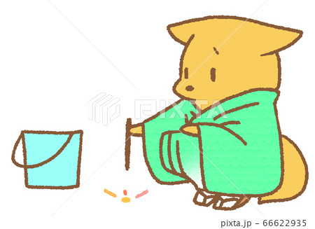 線香花火と浴衣を着たキツネ（青緑色） 66622935