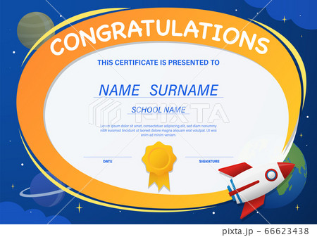 Certificate for kids with rocket in space 66623438