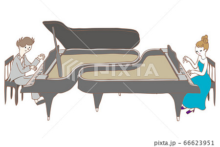 2台ピアノを演奏する2人のイラスト素材