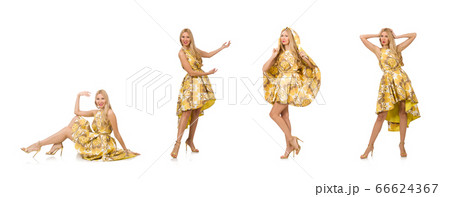 Lady in charming yellow dress isolated on white Lady in charming yellow dress isolated on white 66624367
