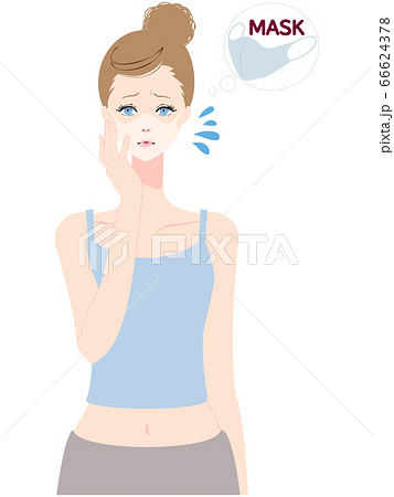 マスクの日焼け跡 悩み 女性のイラスト素材