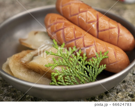 山で食べるアウトドアごはん【ウインナー】 66624783