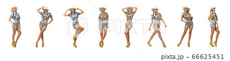Woman wearing cowboy hat isolated on white 66625451