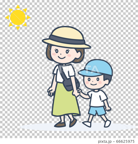 父母和孩子戴著帽子和散步的插圖 父母和孩子戴著帽子和散步的插圖 66625975