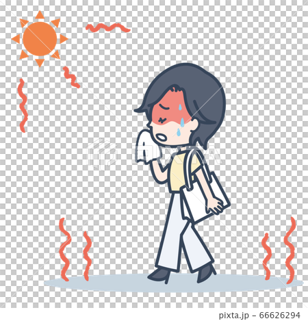 通勤時 強い日差しに悩む女性のイラストのイラスト素材