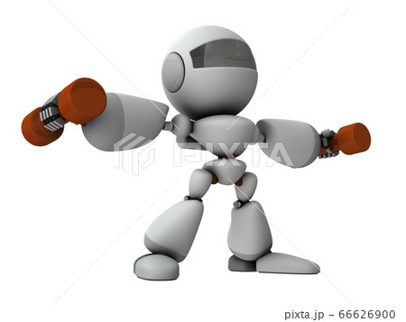 両手にダンベルをもって腕を広げるロボット 3dイラスト のイラスト素材