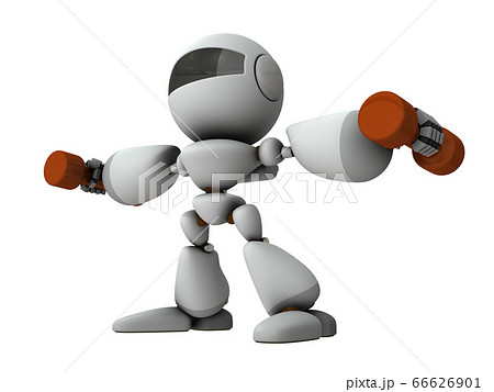 両手にダンベルをもって腕を広げるロボット 3dイラスト のイラスト素材