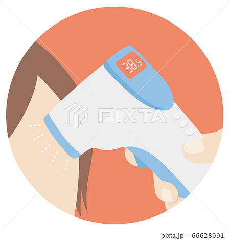 非接触型のデジタル体温計で体温を測ったら高熱だったイラスト。 66628091