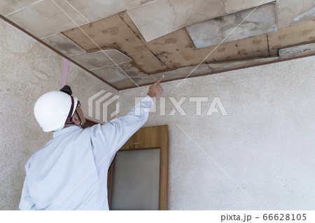 雨漏りした天井を調査するビジネスマン　住宅　リフォーム　解体前　 66628105