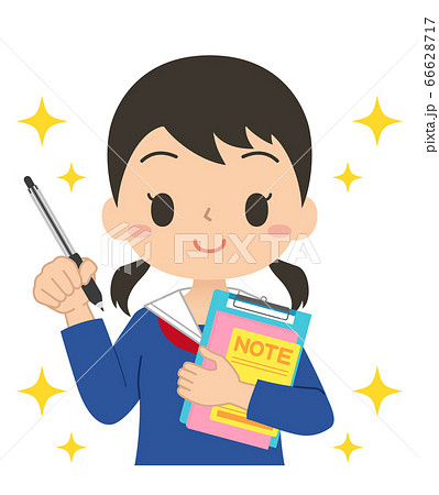 ペンとノートを持ってやる気満々の女子学生のイラスト素材