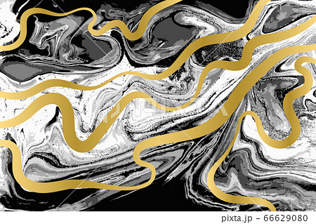 Black and white marble pattern. Golden ripple abstract texture. Vector illustration. 66629080