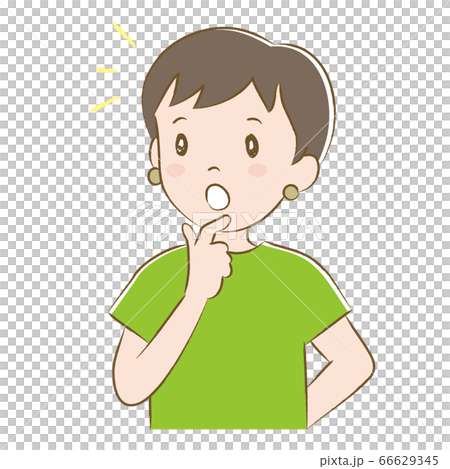 あごに手を当てて感心する女性 手描き風のイラスト素材