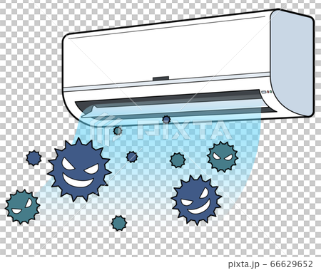 エアコンから冷房の空気と一緒に出る埃 またはウイルス 主線ありのイラスト素材