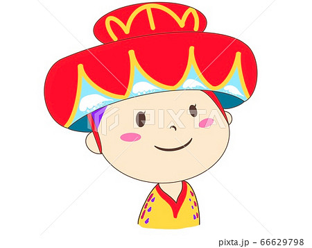 琉装を着た沖縄の女の子のイラスト素材