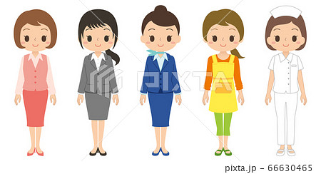大人女性の全身イラスト 会社員 主婦 看護師 のイラスト素材