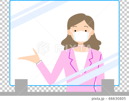 A woman who serves customers through an acrylic board 66630805