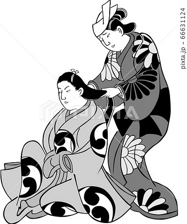 浮世絵　女性　その80　白黒 66631124