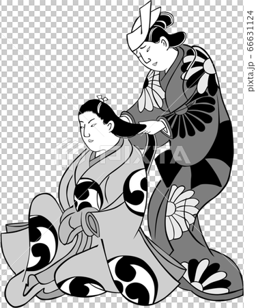 浮世絵　女性　その80　白黒 66631124