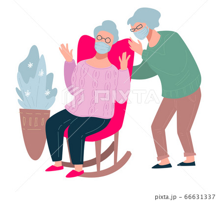 Senior people wearing protective facial masks, old character 66631337