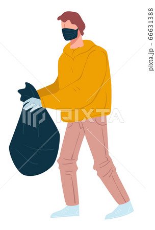 Man throwing trash, male wearing gloves and mask 66631388