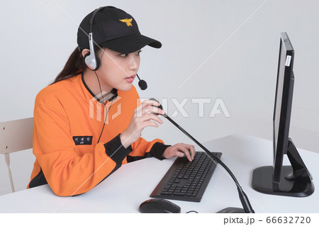Asian male and female firefighter portrait, young smiling fireman in uniform 273 66632720