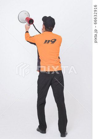 Asian male and female firefighter portrait, young smiling fireman in uniform 126 66632916