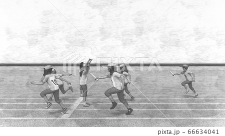 学校 運動会 リレー スタート 観客無し 建物無し イラスト5のイラスト素材