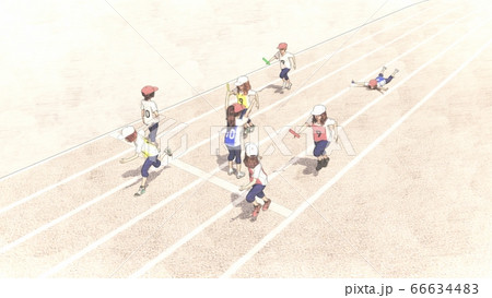 学校　運動会　リレー　スタート　観客無し　建物無し　イラスト20 66634483