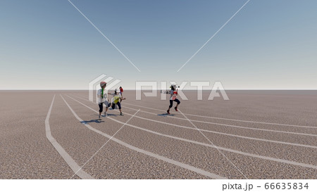 学校　運動会　リレー　スタート　観客無し　建物無し　イラスト29 66635834