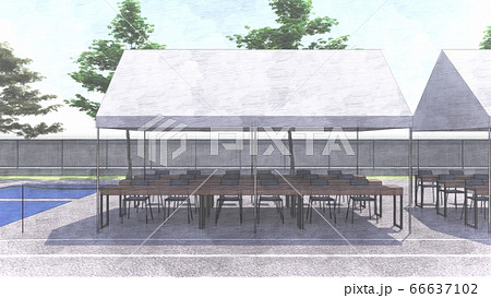 学校　運動会　一般　観客なし　建物有り　イラスト41 66637102
