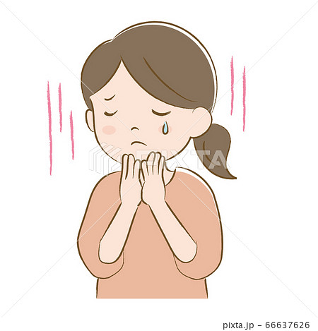 口元に手を当てて涙する女性 手描き風 口元に手を当てて涙する女性 手描き風 66637626
