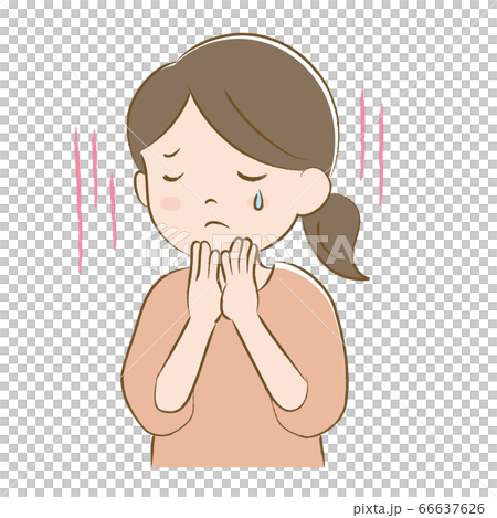 口元に手を当てて涙する女性 手描き風 口元に手を当てて涙する女性 手描き風 66637626