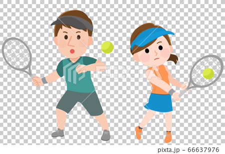 テニスをする 男性 女性 イラストのイラスト素材 66637976 Pixta