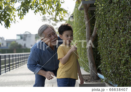 散歩をするシニア男性と男の子 66638407
