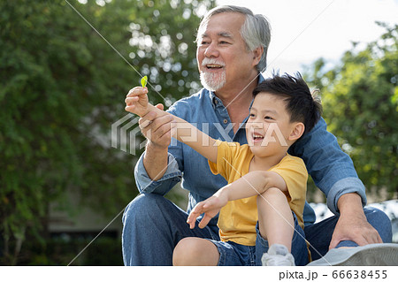 散歩をするシニア男性と男の子 66638455