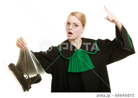 Woman lawyer with gun bag marked evidence for 66640855