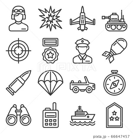 Military Icons Set on White Background. Line Style Vector 66647457