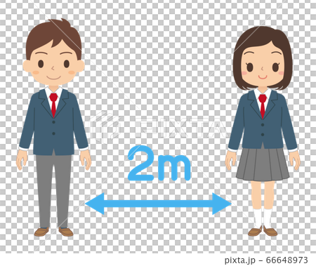 感染予防のために2mのソーシャルディスタンスを取る学生 感染予防のために2mのソーシャルディスタンスを取る学生 66648973