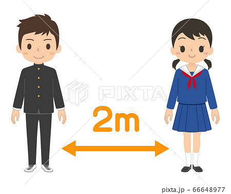 感染予防のために2mのソーシャルディスタンスを取る学生のイラスト素材