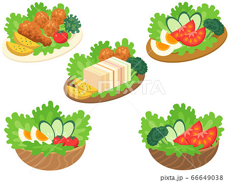 サラダと軽食のイラストセットのイラスト素材
